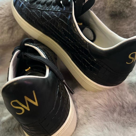 Stuart Weitzman Black Croc-Embossed Sneakers - Picture 3 of 6